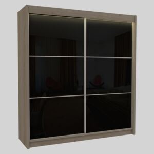 Skříň s posuvnými dveřmi VIVIANA, sonoma/černé sklo, 200x216x61