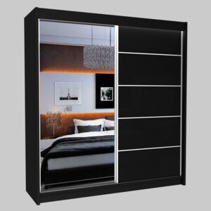 Skříň s posuvnými dveřmi a zrcadlem MAKIRA, černá, 200x216x61