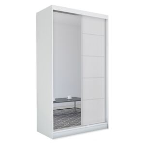 Skříň s posuvnými dveřmi a zrcadlem MAKIRA, bílá, 150x216x61