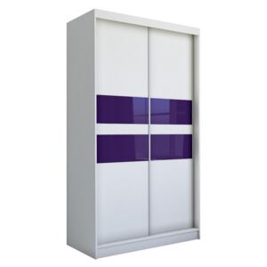 Skříň s posuvnými dveřmi FINEZJA, bílá/fialové sklo, 150x216x61