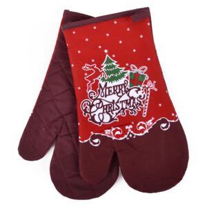 Kuchyňské rukavice chňapky MERRY CHRISTMAS, červená 18x30 cm Essex