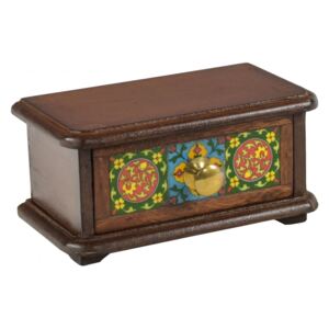 Sanu Babu Dřevěná skříňka s šuplíkem, keramické dlaždice, kovové madlo, 21,5x11,5x10,5cm