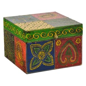 Sanu Babu Ručně malovaná dřevěná truhlička, multibarevná 18x18x12,5cm