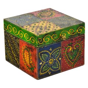 Ručně malovaná dřevěná truhlička, multibarevná 13x13x10,5cm