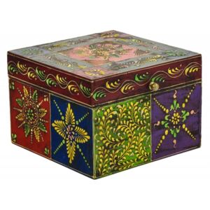 Sanu Babu Ručně malovaná dřevěná truhlička, multibarevná 18x18x12,5cm