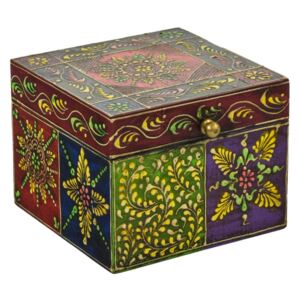Sanu Babu Ručně malovaná dřevěná truhlička, multibarevná 13x13x10,5cm (7N)