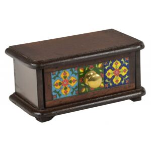 Dřevěná skříňka s šuplíkem, keramické dlaždice, kovové madlo, 21,5x11,5x10,5cm