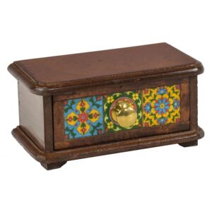 Sanu Babu Dřevěná skříňka s šuplíkem, keramické dlaždice, kovové madlo, 21x12x11cm