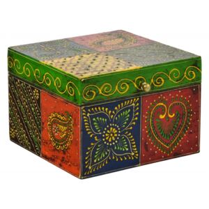 Sanu Babu Ručně malovaná dřevěná truhlička, multibarevná 18x18x12,5cm (7S)