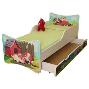 Dětská postel se zábranou a šuplík/y Pejsek a kočička - 160x90 cm