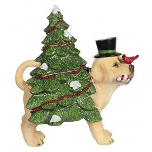 Pes s vánočním stromečkem s LED osvětlením