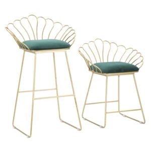 Set 2 ks sametových barových židlí Mauro Ferretti Floria , zelená/zlatá