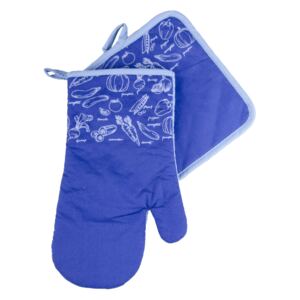 Kuchyňský set rukavice/chňapka VERDURE modrá 19x30 cm/20X20 cm ESSEX, 100% bavlna