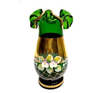 Váza zelená zdobená smaltem a zlatem 13 cm