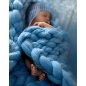 WOOLOPE Heboučká dětská merino deka - nebeská modrá 80x80 cm