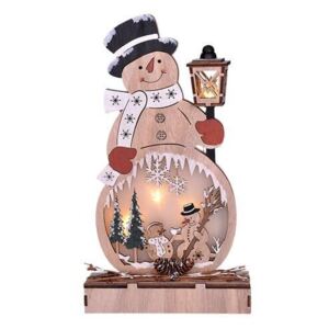 Vánoční dřevěný dekorativní LED sněhulák, 2xAA