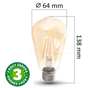 Prémiová retro LED žárovka E27 SAMSUNG čipy 6W 725lm extra teplá, filament