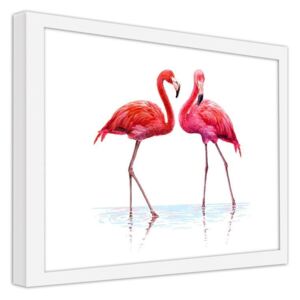 CARO Obraz v rámu - A Realistic Illustration Of Flamingos Standing In The Water 40x30 cm Bílá