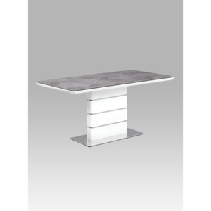 Jídelní stůl 160x90 cm s deskou z MDF v bílém lesku a tvrzeným sklem HT-450 GREY