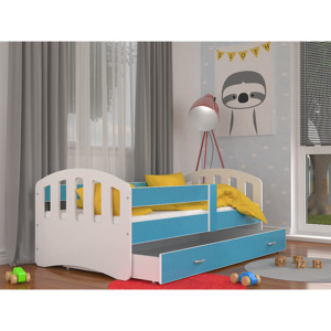 Dětská postel ŠTÍSTKO barevná + matrace + rošt ZDARMA, 140x80, bílá/modrá