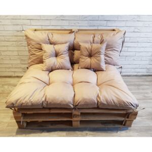 Paletové prošívané sezení - sedák 120x80 cm, opěrka 120x40 cm, 2x polštáře 30x30 cm, barva béžová, Mybesthome