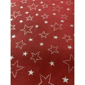 Ubrus vánoční - stříbrné hvězdy na červené, 100 cm x 100 cm