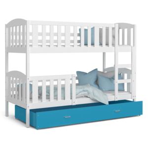 BabyBeds Dětská patrová postel s úložným prostorem KUBA bílá Velikost postele: 200x90 cm, Barva šuplíku: Modrá