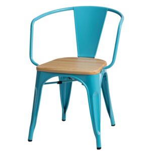 Židle PARIS ARMS WOOD modrá borovice přírodní, Sedák bez čalounění, Nohy: kov, borovice, barva: modrá, s područkami borovice