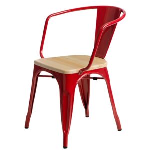 Židle PARIS ARMS WOOD červená borovice přírodní, Sedák bez čalounění, Nohy: kov, borovice, barva: červená, s područkami borovice