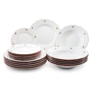 Talířová souprava, český porcelán, Mary-Anne, házenka červeným proužkem, Leander, 18 d
