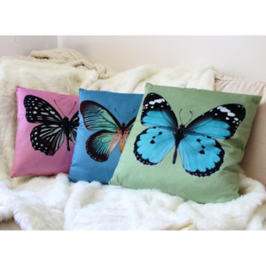 Home collection Dekorační polštářek motýlci 45x45 cm - tyrkysová