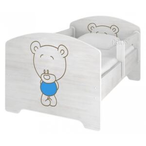 NELLYS Dětská postel BABY BEAR modrý v barvě norské borovice + matrace zdarma