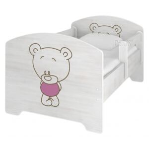 NELLYS Dětská postel BABY BEAR růžový v barvě norské borovice + matrace zdarma