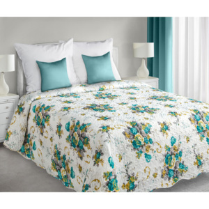 Přehoz na postel FLOWERS 220x240 cm tyrkysová Mybesthome