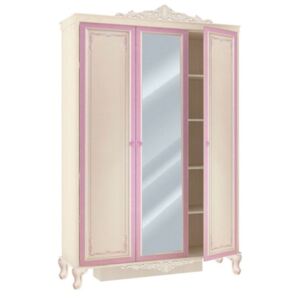 Skříň 3-dveřová se zrcadlem Comtesa - alabastr/fialová