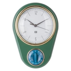 Kuchyňské nástěnné hodiny s minutkou Retro Present Time (Barva- zelená,modrá)