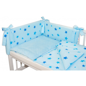 3-dílná sada mantinel s povlečením Minky 135x100 Baby Stars modré - sv. modrá