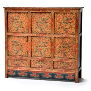 Ručně malovaná dřevěná antik komoda z Tibetu, 122x37x114cm