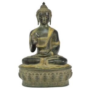 Buddha ochránce (Abhaya), antik zelená patina, mosaz, 34x28x53cm