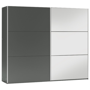 Šatní skříň 250 cm s posuvnými dveřmi v šedé barvě grafit se zrcadlem a korpusem grafit KN1106