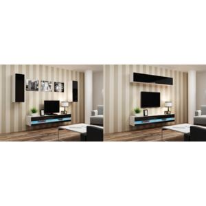 Luxusní obývací stěna VIGO NEW sestava 10 Barevné provedení VIGO: Bílá / Černý lesk, LED osvětlení: Modré +699Kč