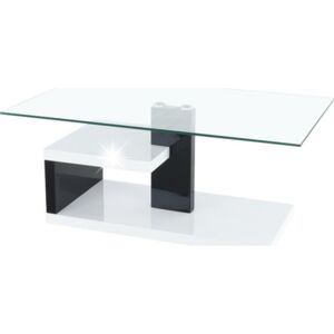 Tempo Kondela Konferenční stolek, MDF + čiré sklo, bílá / černá s extra vysokým leskem HG, LARS