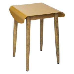 Dřevěná stolička s kovovým sedákem, vyrobená z mangového dřeva, hořčicová barva