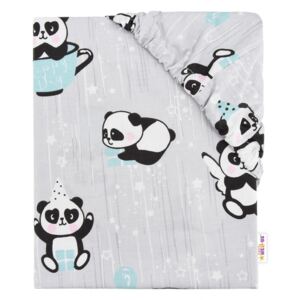 Baby Nellys Dětské bavlněné prostěradlo do postýlky, 140x70 cm - Happy Panda - mátové