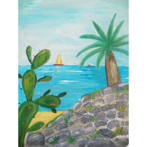 Ručně malovaný obraz Ivana Pelouchová - Lodička na moři