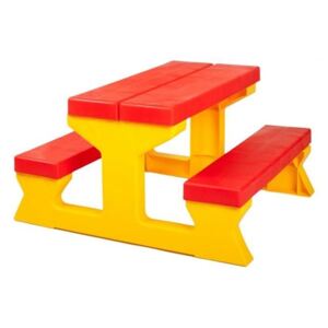 Dětský zahradní nábytek - Stůl a lavičky červeno-žlutý