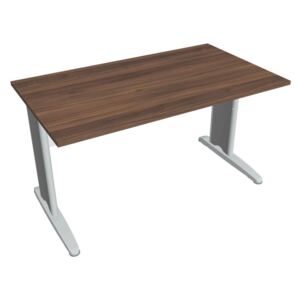 Stůl pracovní rovný 140 cm - Hobis Cross CS 1400 Dekor stolové desky: ořech, Dekor lamino podnože: bílá, Barva nohou: Stříbrná