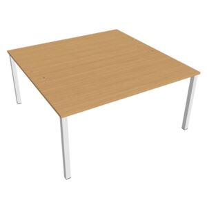 Dvojstůl pracovní rovný 160×160 cm - Hobis Uni USD 1600 Dekor stolové desky: buk, Barva nohou: bílá