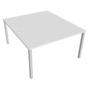 Dvojstůl pracovní rovný 140×160 cm - Hobis Uni USD 1400 Dekor stolové desky: bílá, Barva nohou: Stříbrná