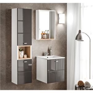 Koupelna - FINKA grey, 40 cm, sestava č. 4, bílá/lesklý grafit
